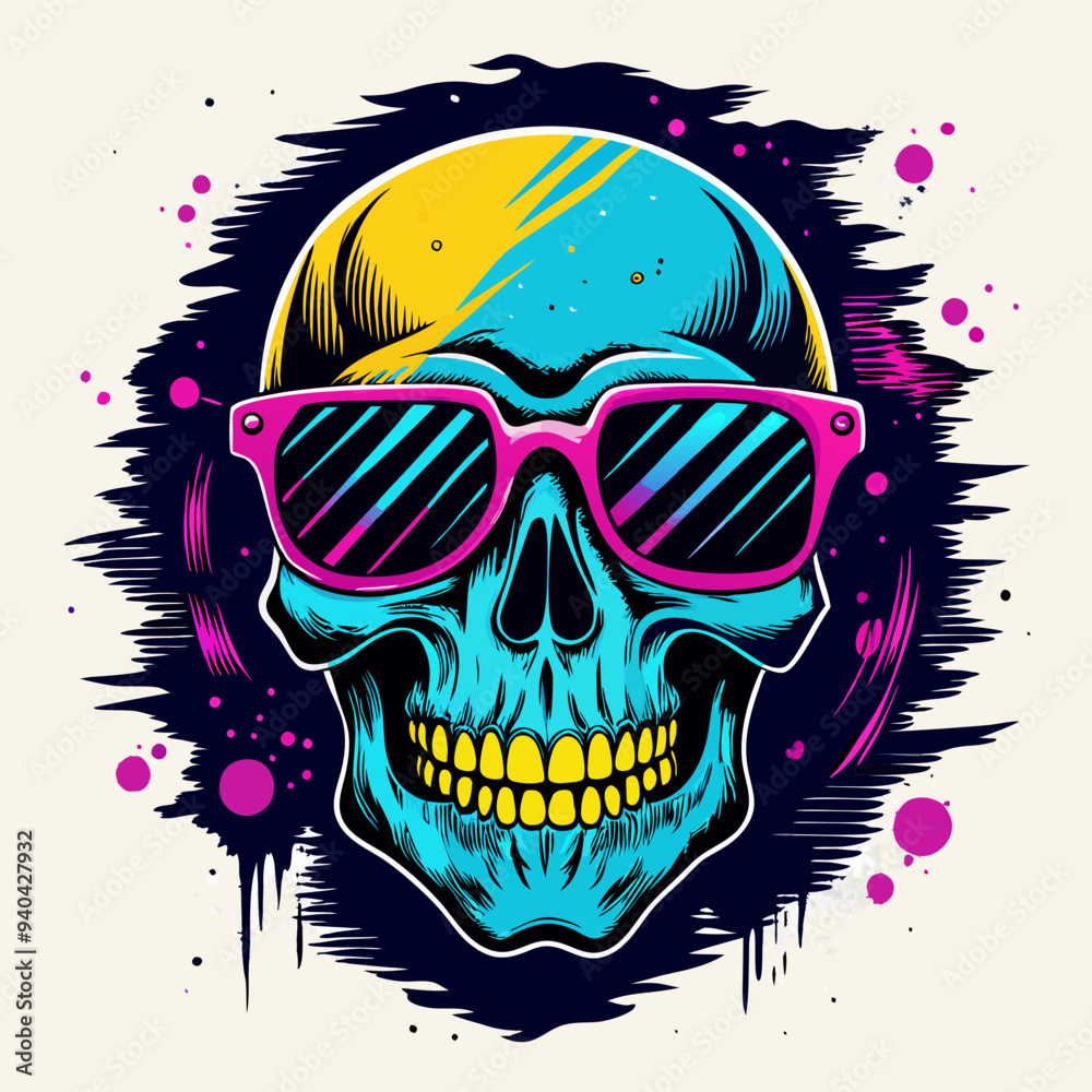 cool grunge skull head vector illustration, wear urban colorfull sunglasses. cool grunge skull head vector illustration, wear urban colorfull sunglasses.