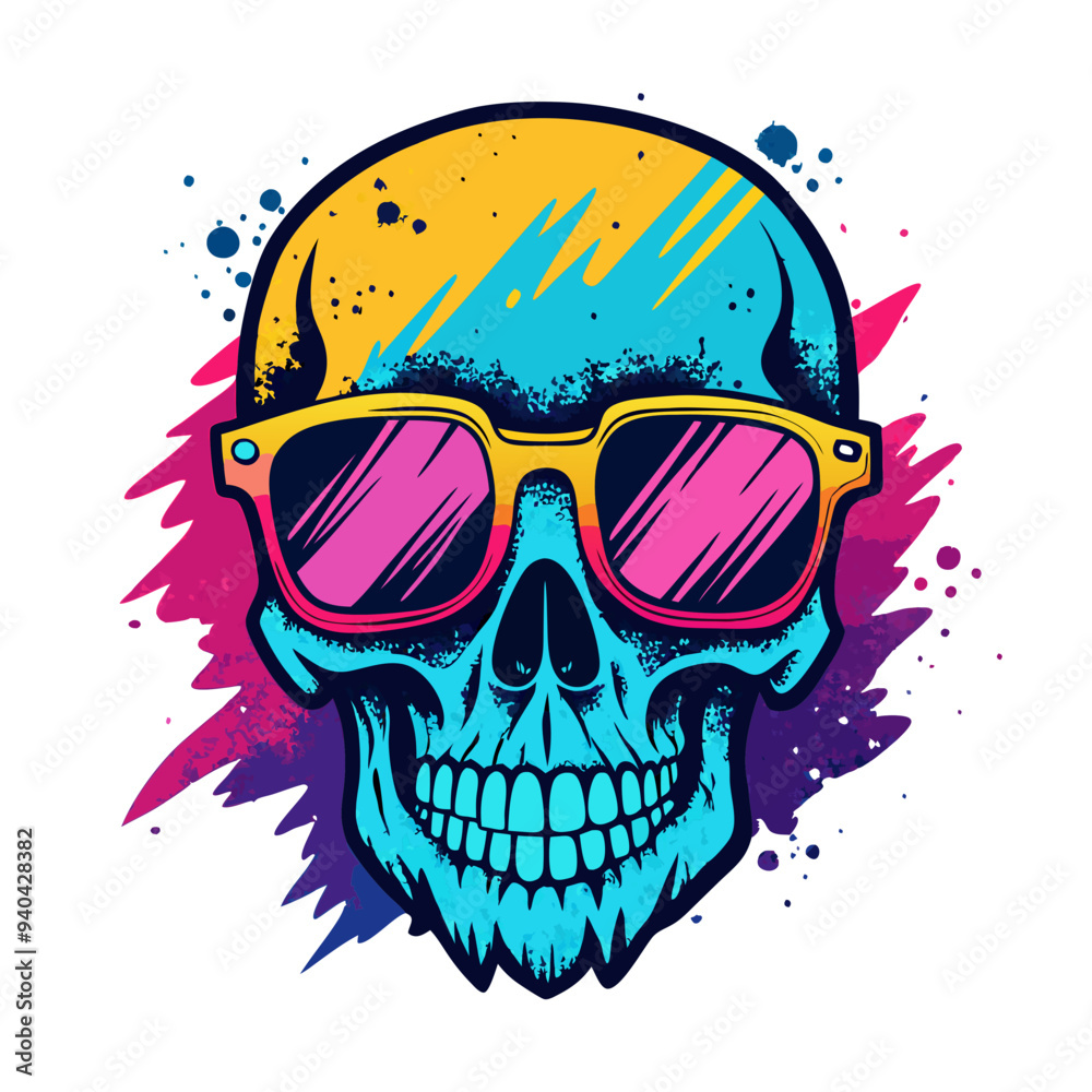 cool grunge skull head vector illustration, wear urban colorfull sunglasses. cool grunge skull head vector illustration, wear urban colorfull sunglasses.