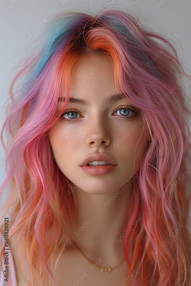 Beautiful girl with bright rainbow hair Beautiful girl with bright rainbow hair