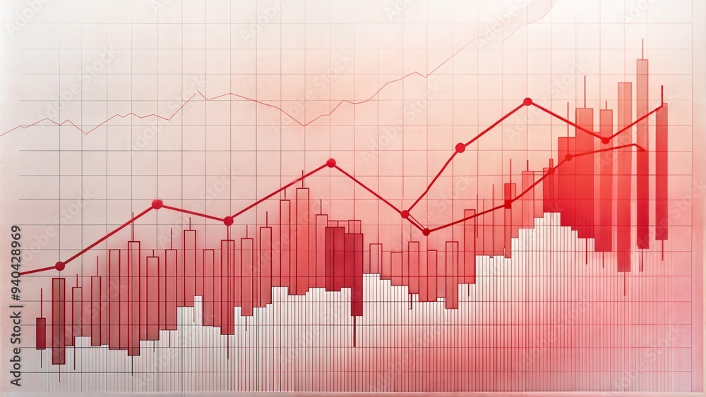 Stock line chart up, red tint Stock line chart up, red tint