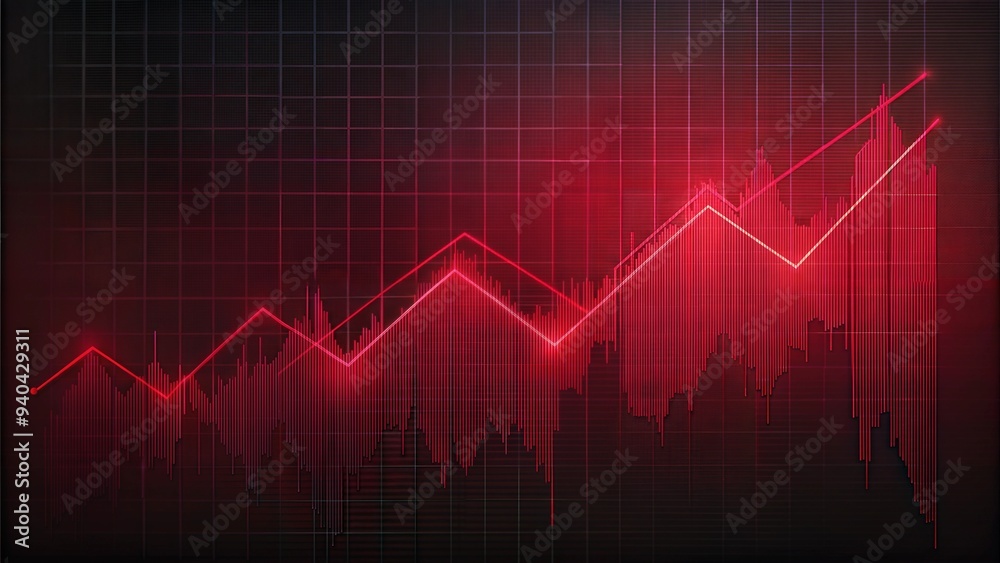 Stock line chart up, red tint Stock line chart up, red tint