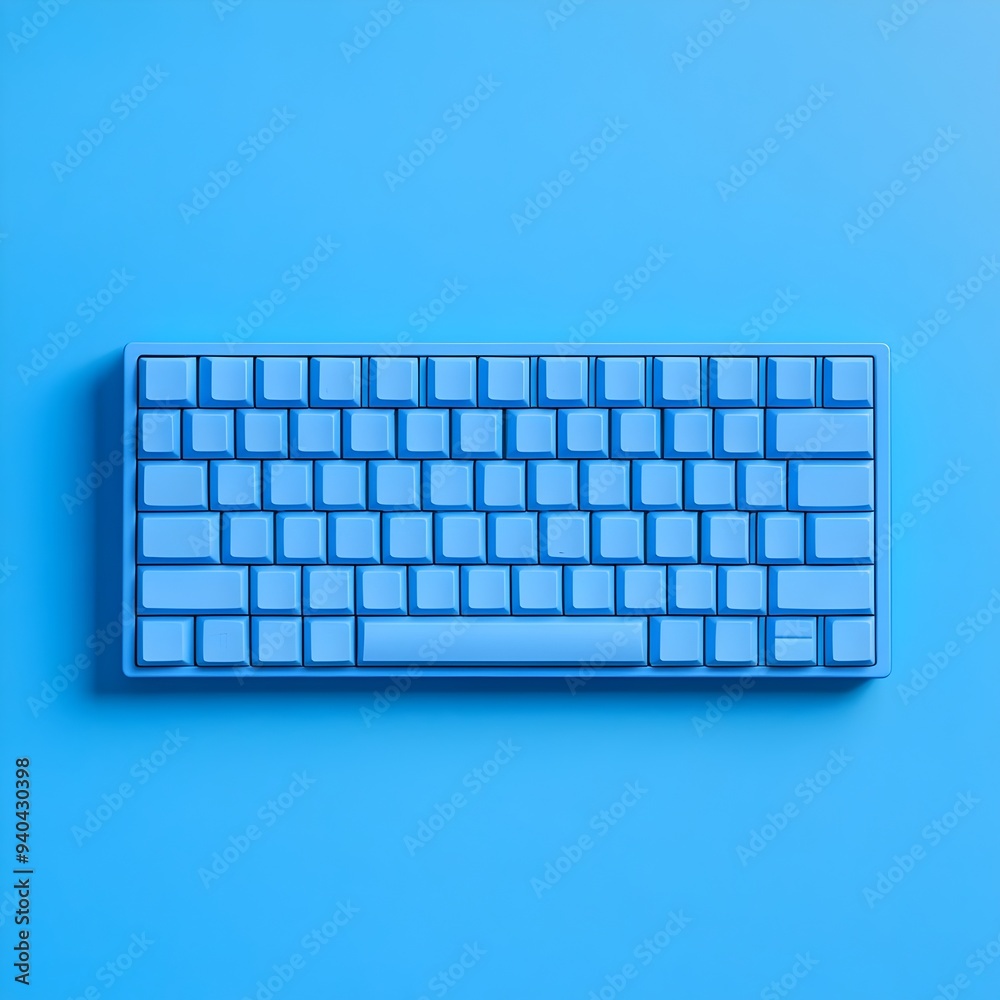 Minimalist Photograph Showcasing a Vibrant Blue Keyboard Isolated on a Plain Neutral Background Highlighting the Sleek Design and Technological Simplicity of this Modern Office Accessory Minimalist Photograph Showcasing a Vibrant Blue Keyboard Isolated on a Plain Neutral Background Highlighting the Sleek Design and Technological Simplicity of this Modern Office Accessory