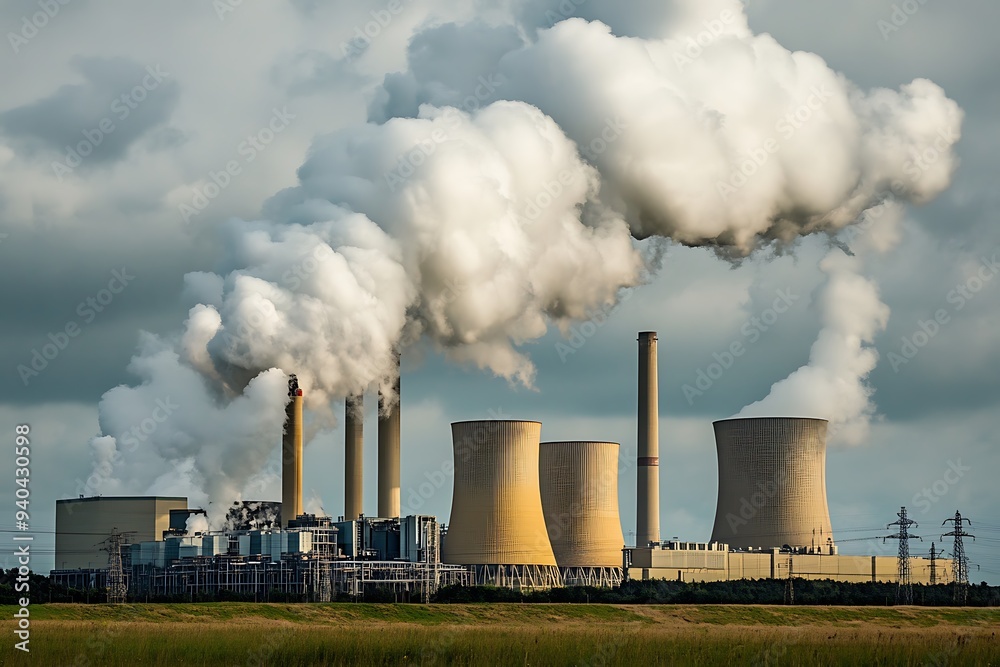 Power Plant with Smoke and Cooling Towers Power Plant with Smoke and Cooling Towers