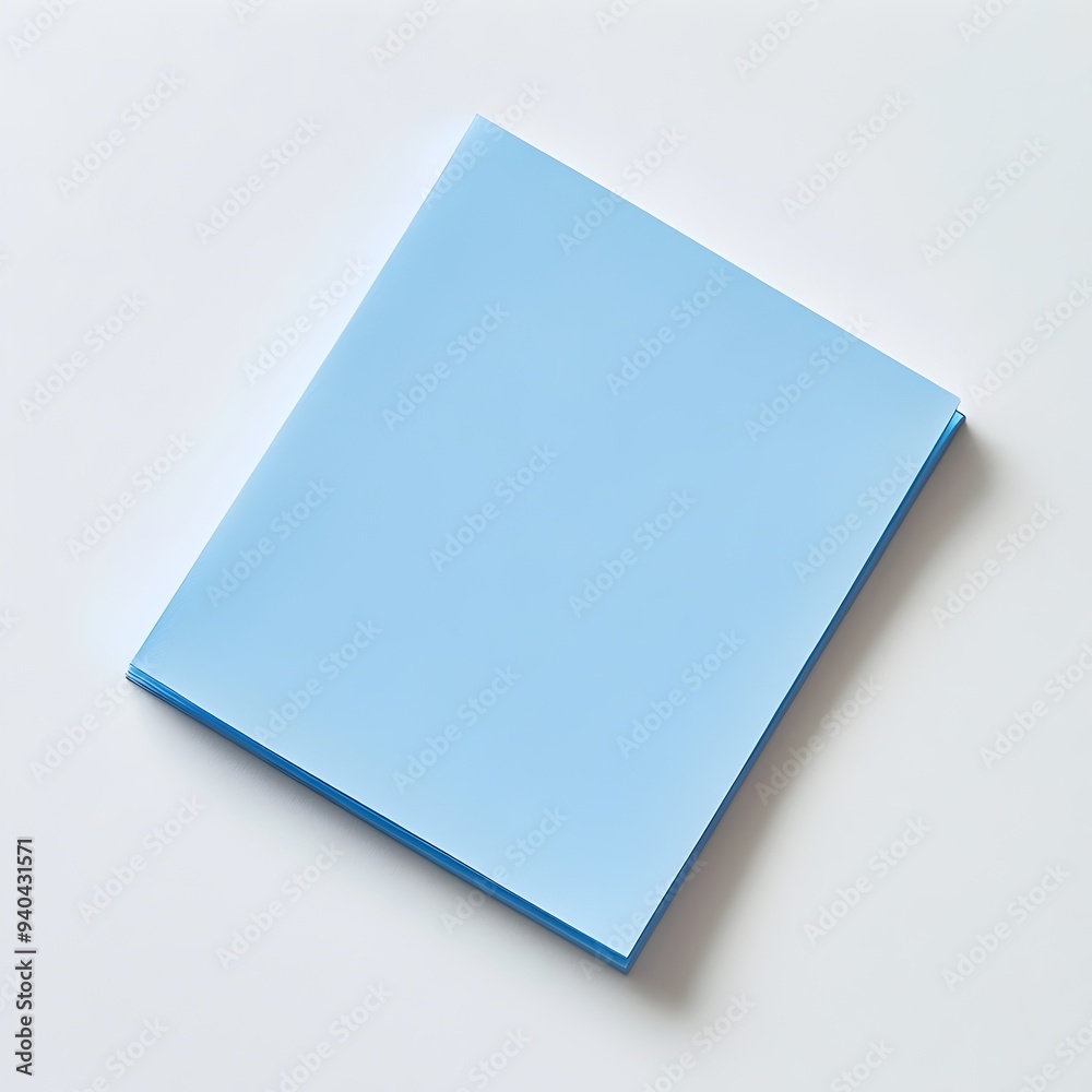 Closeup of a blue sticky note pad placed at the center of a plain white background offering a minimalist and clean composition for use in various business office Closeup of a blue sticky note pad placed at the center of a plain white background offering a minimalist and clean composition for use in various business office