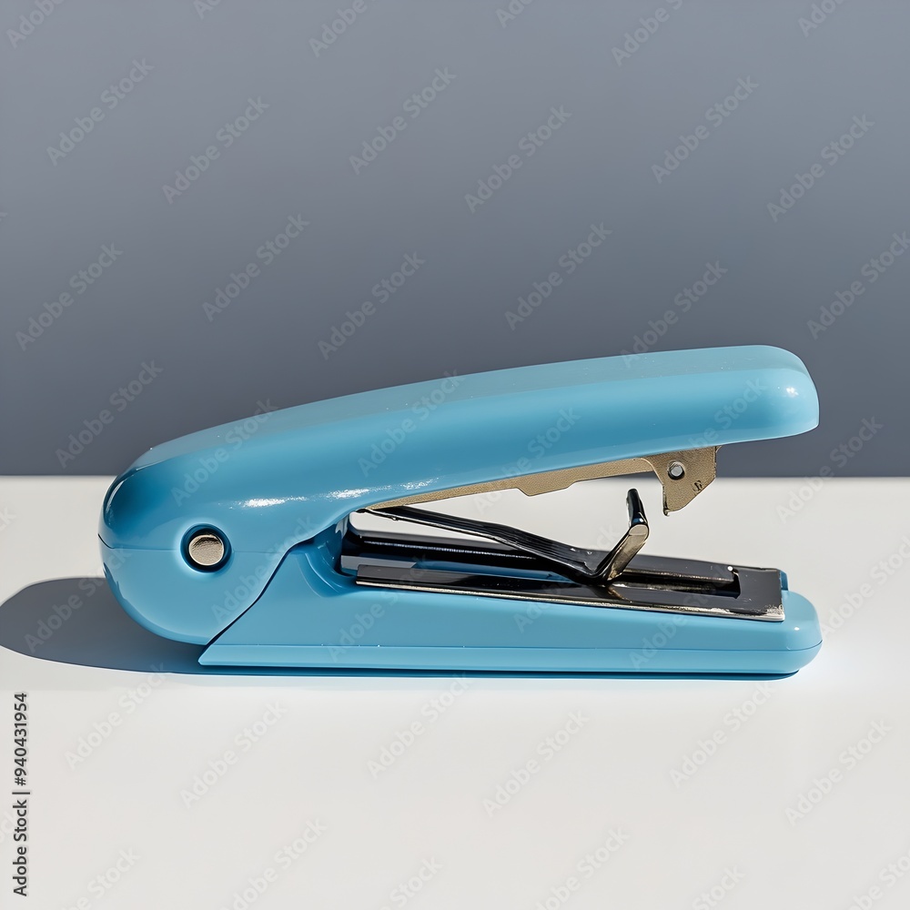 A close up image of a blue stapler remover centrally positioned on a light colored surface showcasing its simple A close up image of a blue stapler remover centrally positioned on a light colored surface showcasing its simple