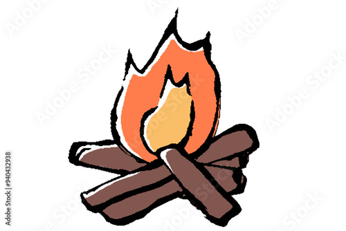 筆タッチの焚火のイラスト