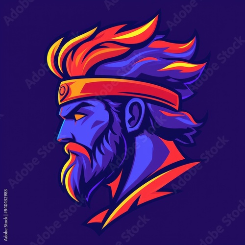 Wallpaper Mural Vibrant warrior character with fiery hair and intense expression. Concept of courage, strength, and mythological fantasy Torontodigital.ca