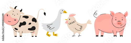 Cute farm animals vector set
