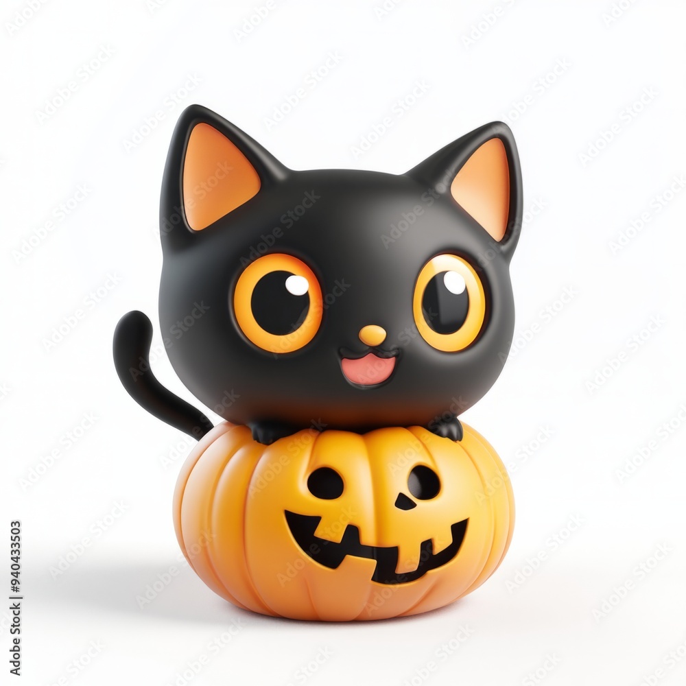 Black cat in Jack O Lantern pumpkin 3D Black cat in Jack O Lantern pumpkin 3D