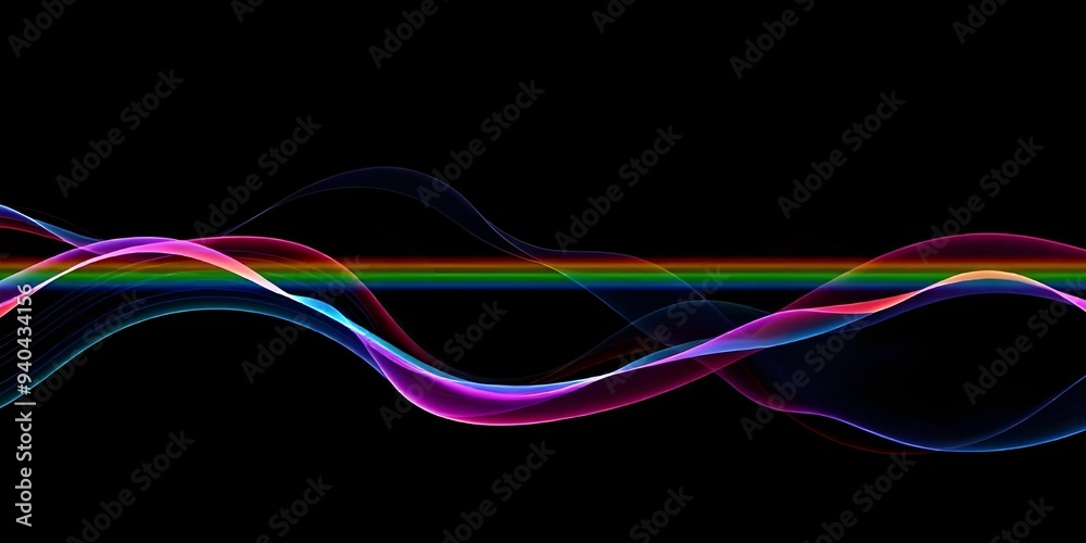 Colorful Abstract Light Waves on Black Background Colorful Abstract Light Waves on Black Background