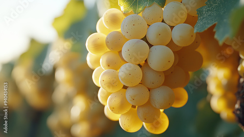 Detailed shot of ripe white grapes