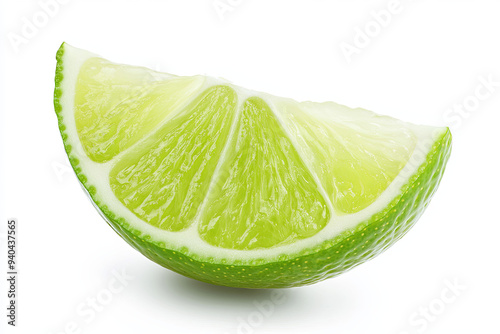 Ripe slice of green lime isolated on white background. Lime wedge with clipping path © Emanuel