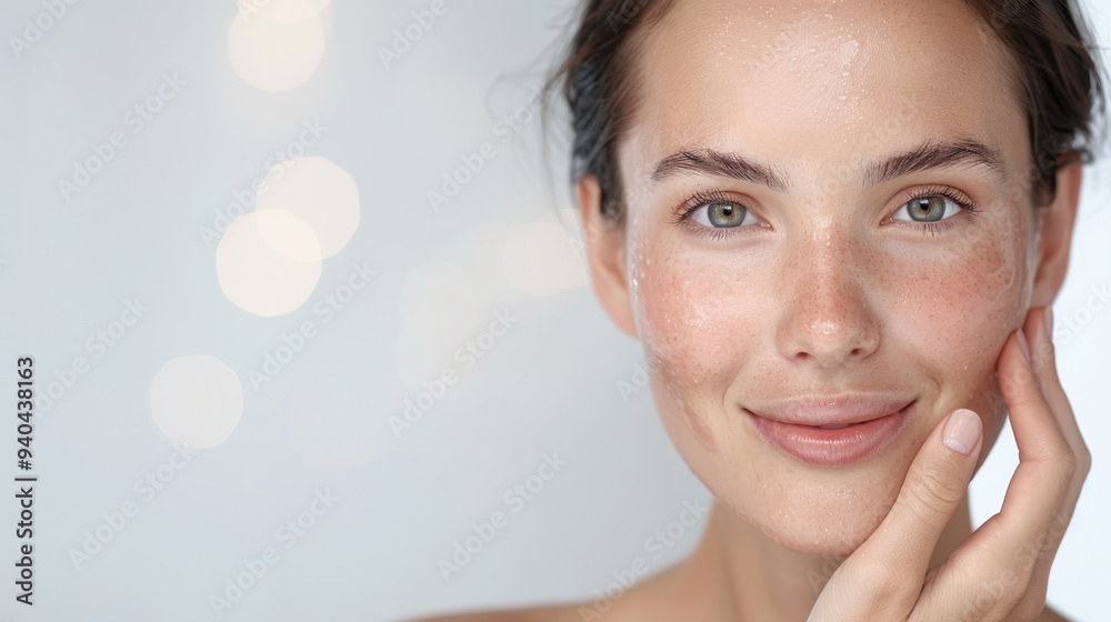 Beautiful japanese woman with clean fresh skin on soft-focus background, hand on face. Beautiful japanese woman with clean fresh skin on soft-focus background, hand on face.
