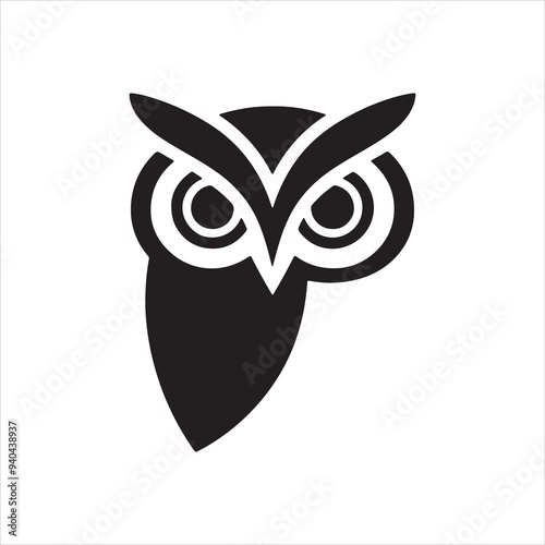 Face black looking owl bird logo design. photo