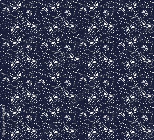ちりめん和柄パターン 背景 蝶 紺 青