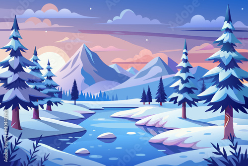 winter landscape with trees and snow vector illustration background