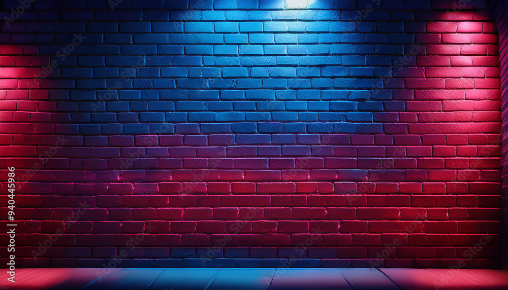 Neon lights on unplastered brick wall background and texture. Red lighting effects Neon lights on unplastered brick wall background and texture. Red lighting effects