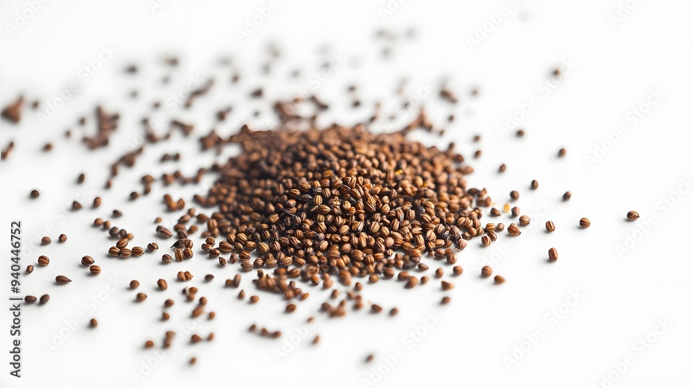 23. A small group of celery seeds spread across a white surface 23. A small group of celery seeds spread across a white surface