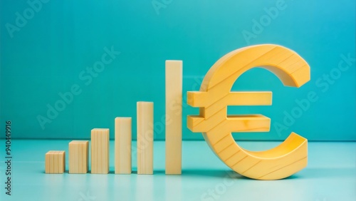 Euro on solid pure white background, growing chart  photo