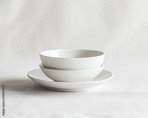 Minimalist Designer Composition Featuring a Bowl and Plate, with White Background, Embodying the Essence of Minimalist Aesthetics