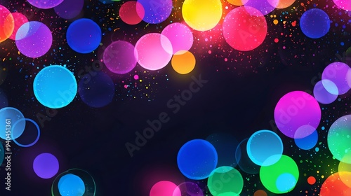 A vibrant bokeh background filled with colorful circles, creating a lively atmosphere perfect for festive designs and creative projects.