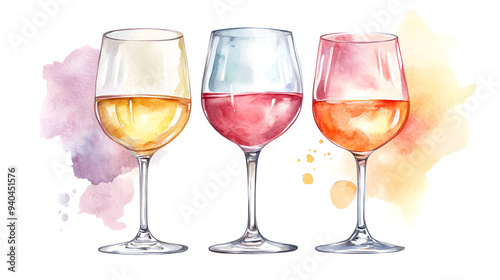 Enhance your designs with these stunning watercolor wine glasses. photo