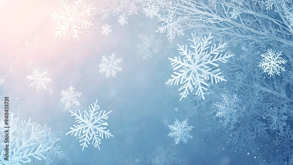 christmas background with snowflakes. A Winter Wonderland: Delicate Snowflakes Dancing Amidst Frosty Branches christmas background with snowflakes. A Winter Wonderland: Delicate Snowflakes Dancing Amidst Frosty Branches