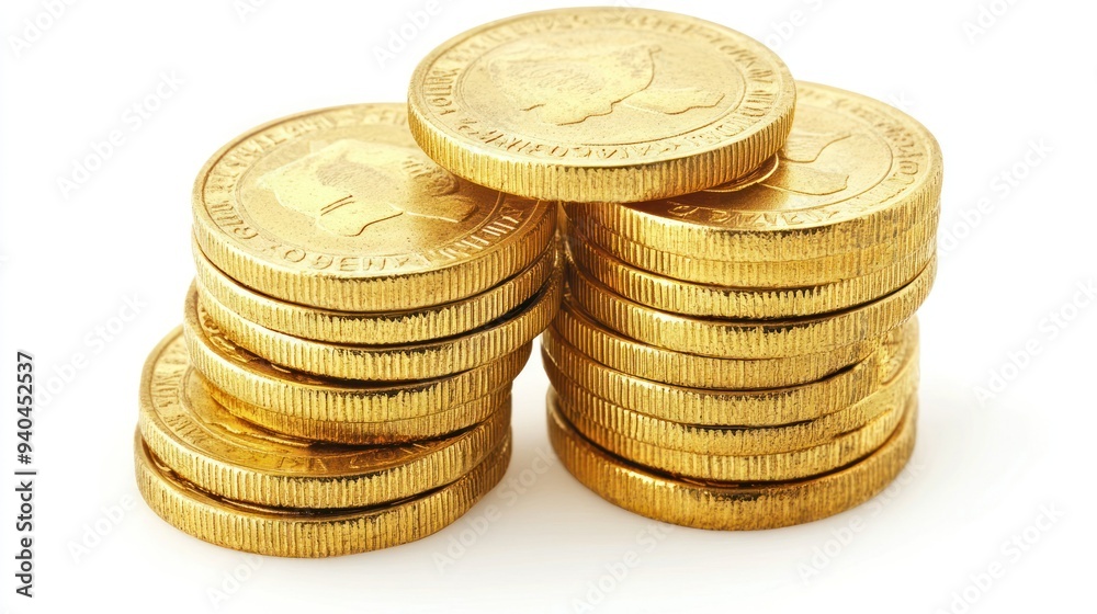 A Stack of Gold Coins on White Background A Stack of Gold Coins on White Background
