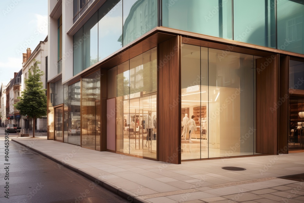 Modern Storefront with Glass Facade and Urban Design Modern Storefront with Glass Facade and Urban Design