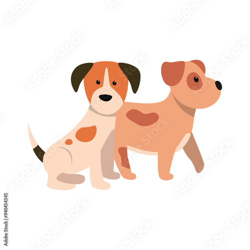 Two Playful Dogs Vector Illustration in Action