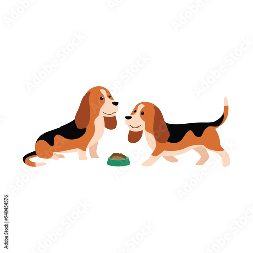 Two Playful Dogs Vector Illustration in Action