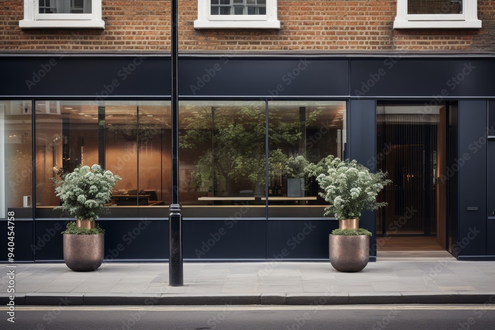 Modern Storefront with Copper Planters in London Modern Storefront with Copper Planters in London