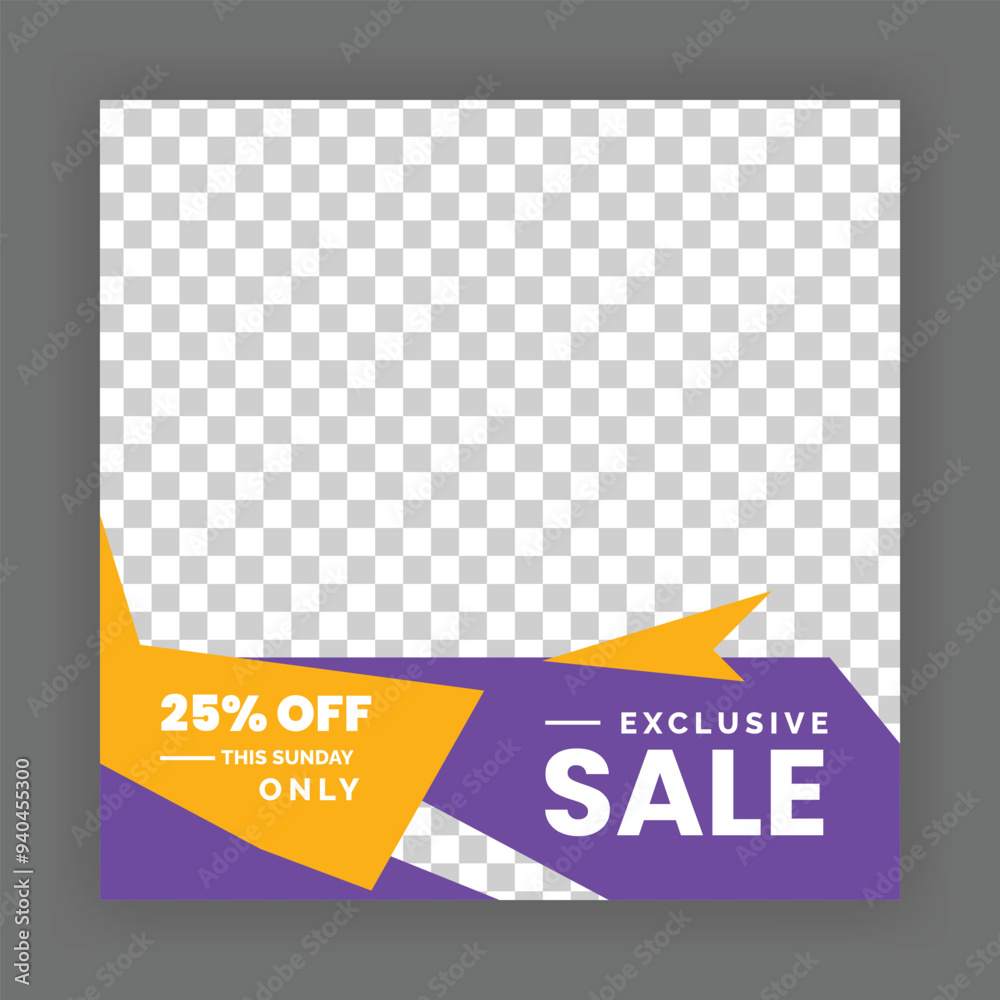 Naklejka premium Modern Creative Social Media Poster Design. Minimalist Marketing Banner with Purple and Yellow Color, Abstract Shapes, Post, Flyer, Ad, Promo, etc.