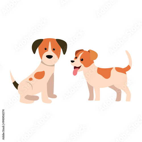 Two Playful Dogs Vector Illustration in Action