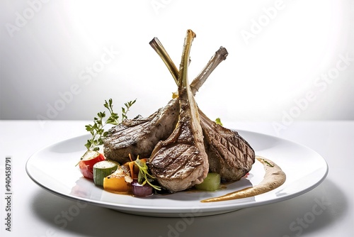 A delectable culinary masterpiece featuring a succulent grilled lamb chop steak