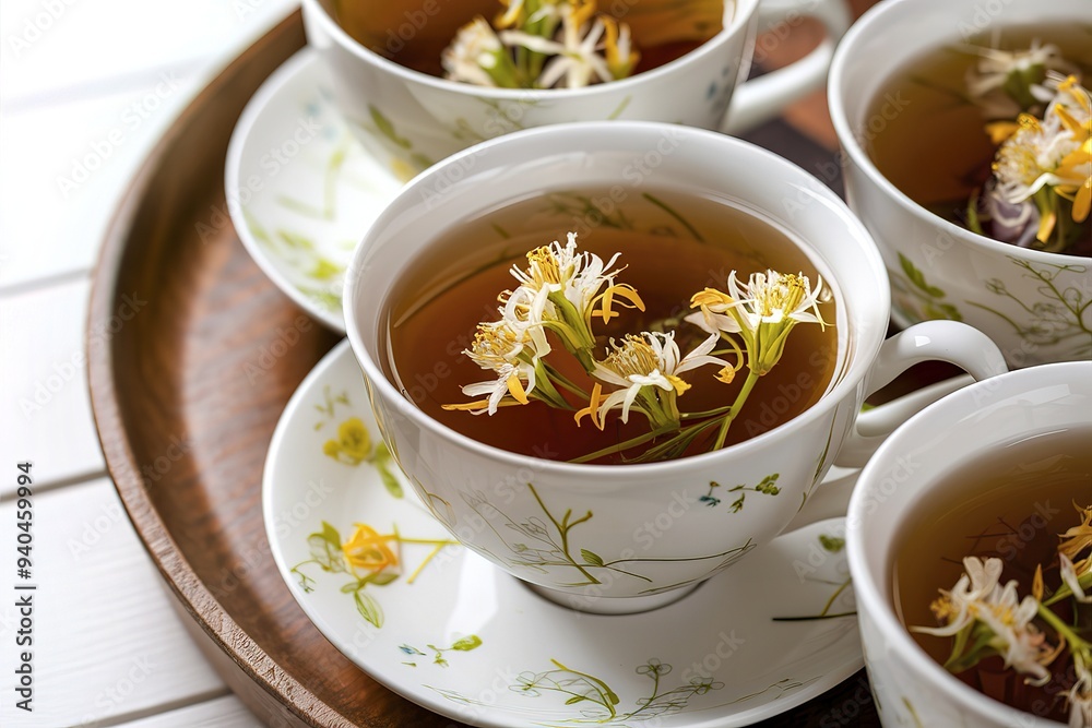 A close-up, high-resolution image focusing on a cup of linden tea A close-up, high-resolution image focusing on a cup of linden tea