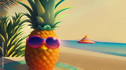 tropical island with pineapple ,generative ai