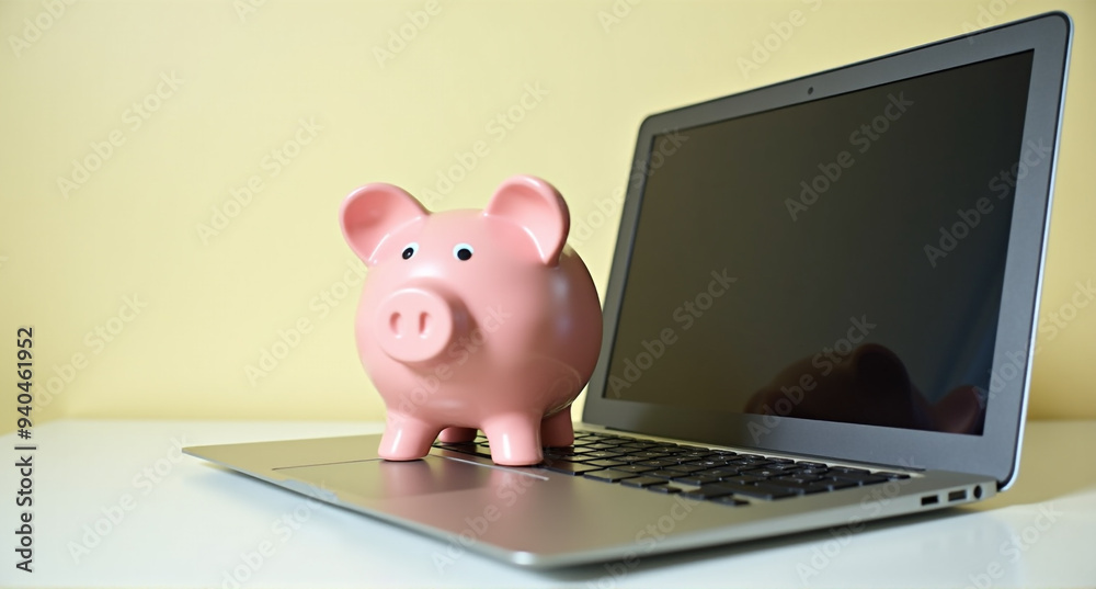 piggy bank and laptop