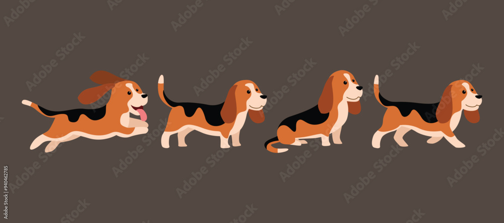 Fototapeta premium Basset Hound Vector Illustration in Various Styles