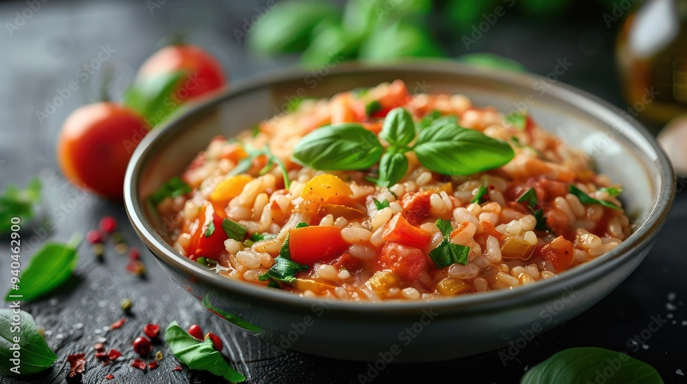 A bowl of vibrant, colorful vegetable pasta with herbs and spices. A bowl of vibrant, colorful vegetable pasta with herbs and spices.