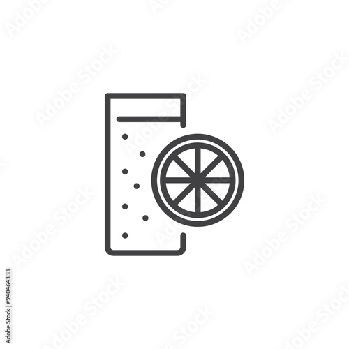 Glass of water with lemon slice line icon