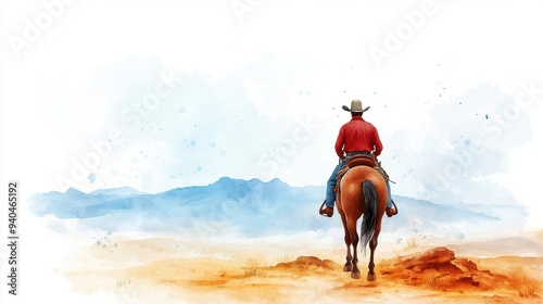 Wallpaper Mural American cowboy, riding horse across desert, rugged terrain, watercolor style Torontodigital.ca