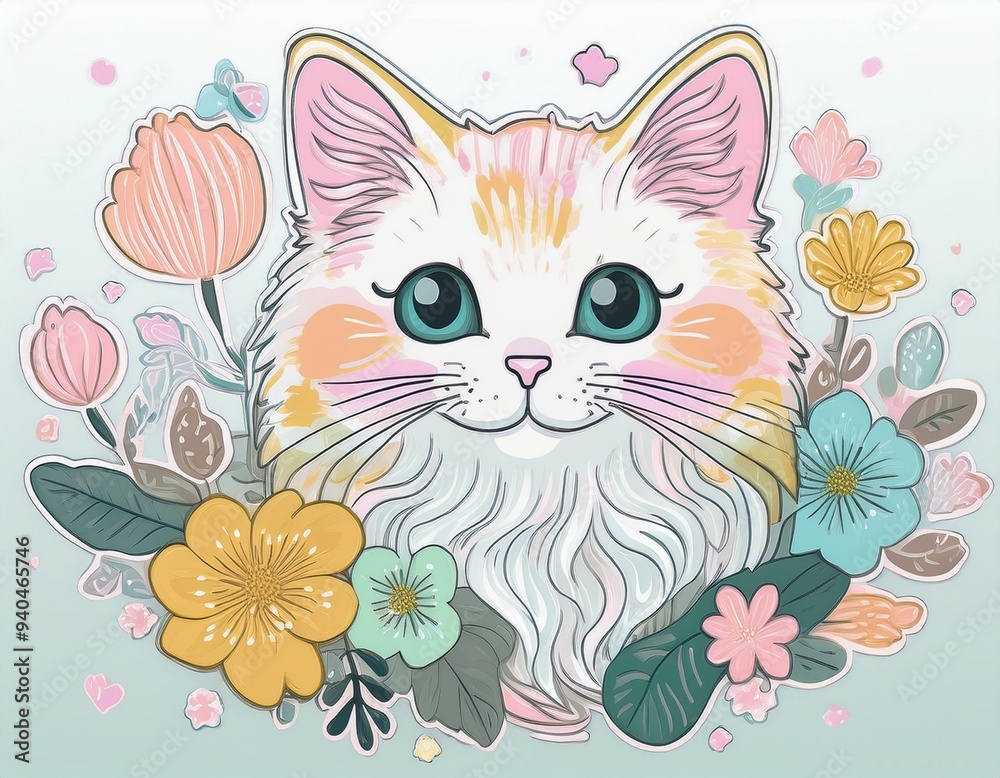 Obraz premium cat and flowers