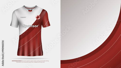 red and white tshirt jersey sportwear design for football, badminton, volleyball, e-sports, cycling, communities, fishing, motorcycle racing team