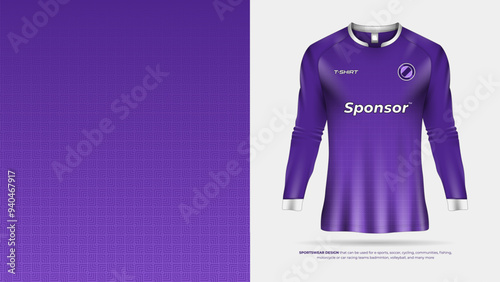 purple long sleeve tshirt jersey sportwear design for football, badminton, volleyball, e-sports, cycling, communities, fishing, motorcycle racing team, motocross photo