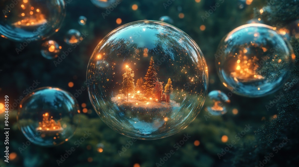 custom made wallpaper toronto digitalIlluminated Christmas Trees Inside a Crystal Sphere