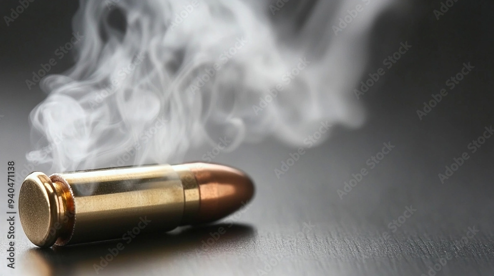 bullet in mid-flight leaves a dramatic trail of smoke, conveying speed, power, and impact in an empty blue backdrop, emphasizing motion and precision bullet in mid-flight leaves a dramatic trail of smoke, conveying speed, power, and impact in an empty blue backdrop, emphasizing motion and precision