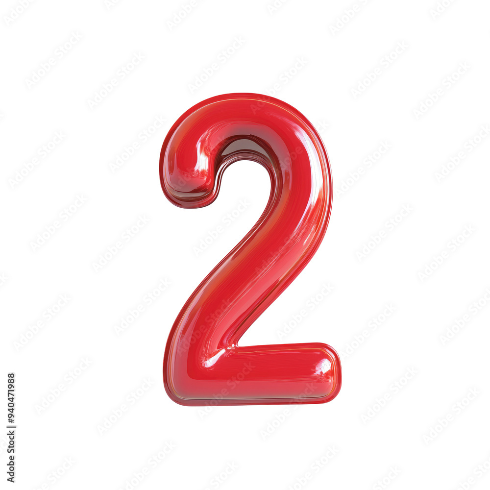 Red Glossy Number Two 3D