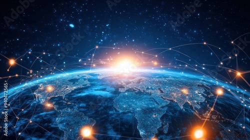 Digital world globe, concept of global network and connectivity on Earth, high speed data transfer and cyber technology, information exchange and international telecommunication Digital world globe