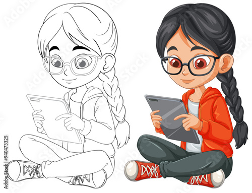 Student Using Tablet Illustration